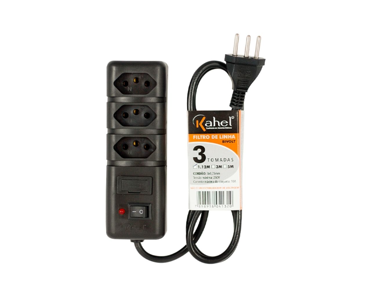 FILTRO DE LINHA 3 TOMADAS 0,80MTS BIVOLT PRETO BLISTER