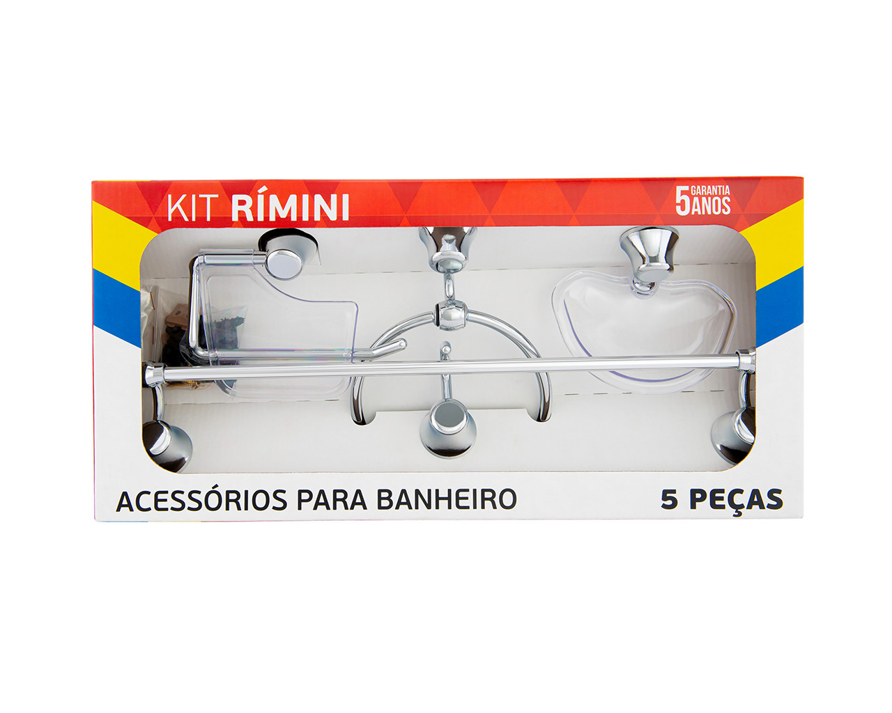 KIT ACESSORIOS WC RIMINI CROMADO CRISTAL 5 PEÇAS
