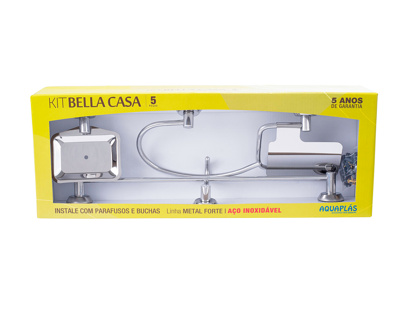KIT ACESSORIO WC BELLA CASA CROMADO 5 PEÇAS BLISTER