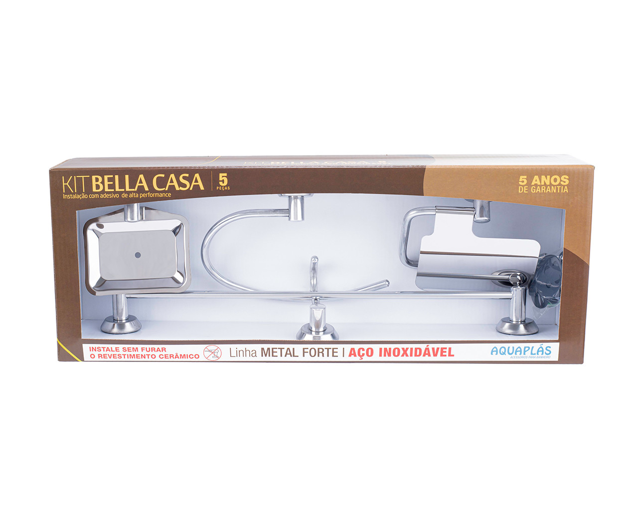 KIT ACESSORIO WC BELLA CASA CROMADO DUPLA FACE 5PEÇAS BLISTER