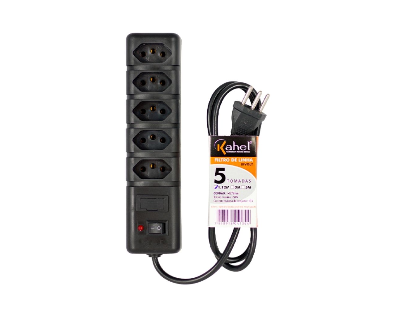 FILTRO DE LINHA 5 TOMADAS 3,00MTS BIVOLT PRETO BLISTER