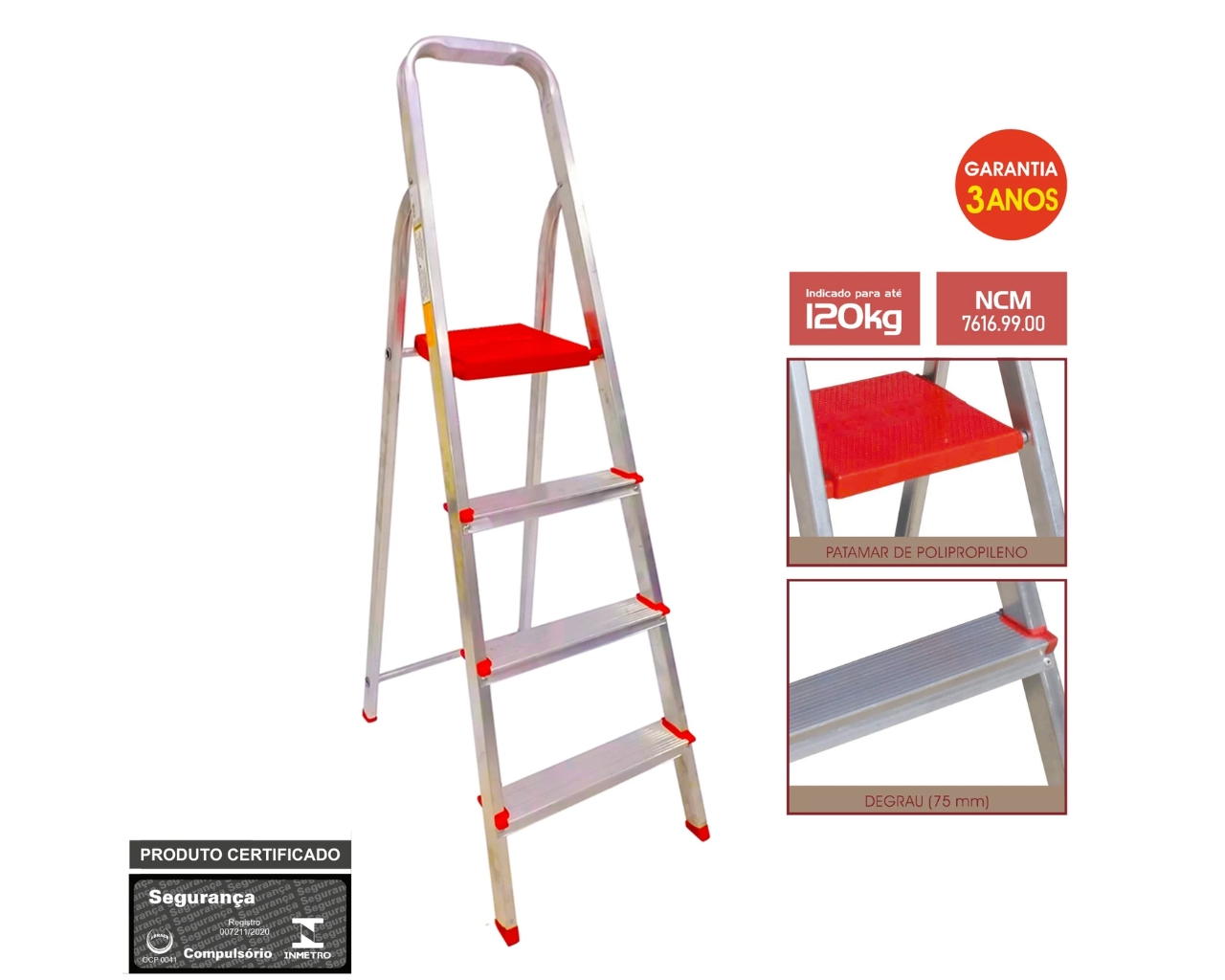 ESCADA DE ALUMÍNIO DOMÉSTICA 4 DEGRAUS